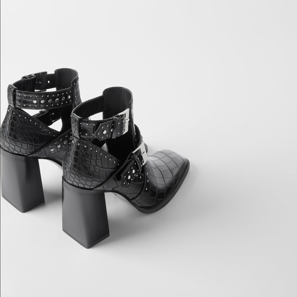 Zara Rock Studs Animal Embossed Heeled Ankle Boots